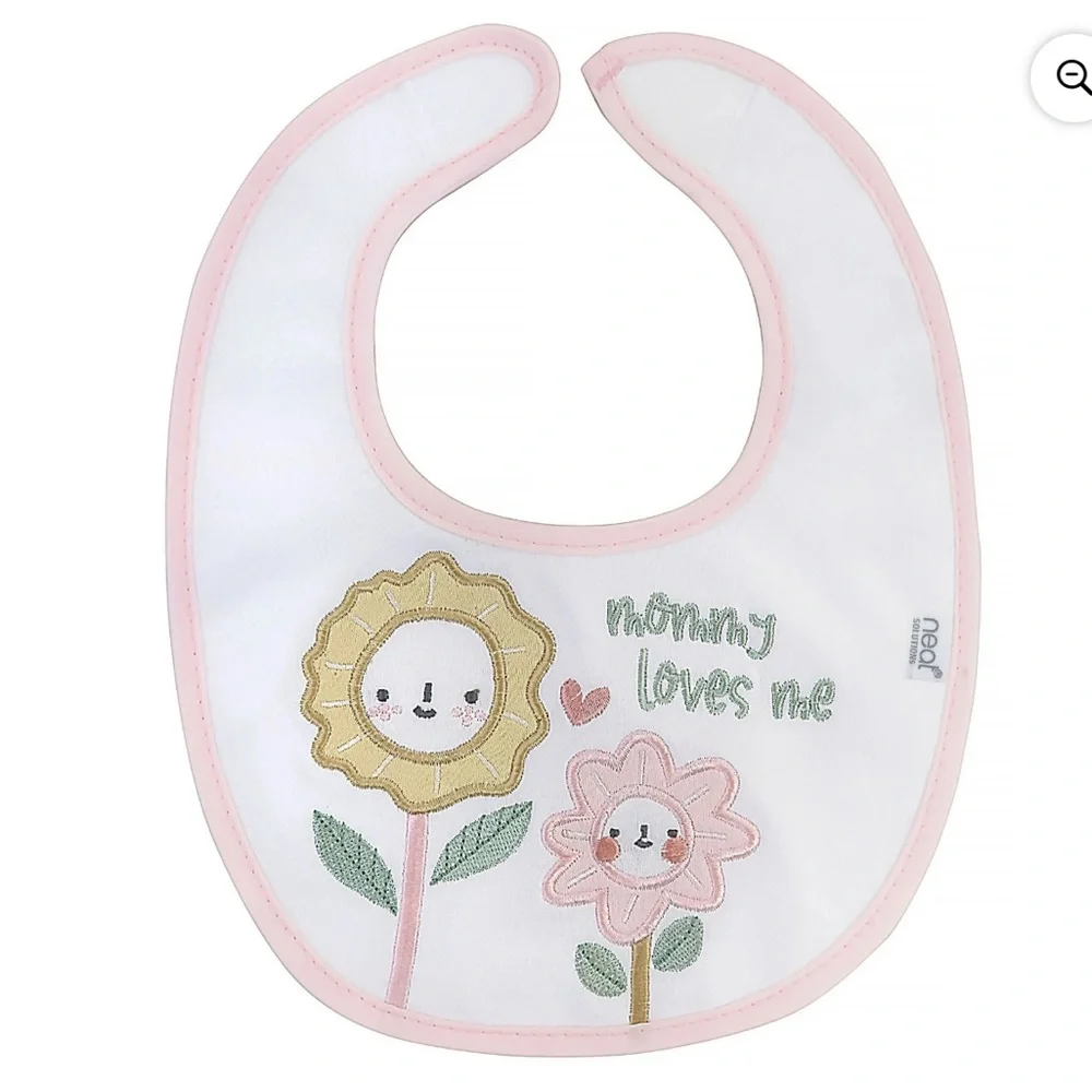 New - Neat Solutions 3 Pack Girl Print & Solid Infant Milk Bibs